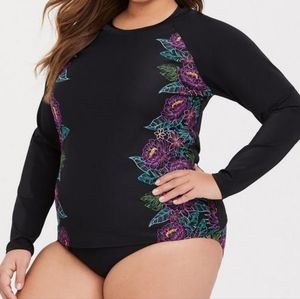 New Torrid Black & Purple Tropical Neon Rashguard Top Size 4X NWOT